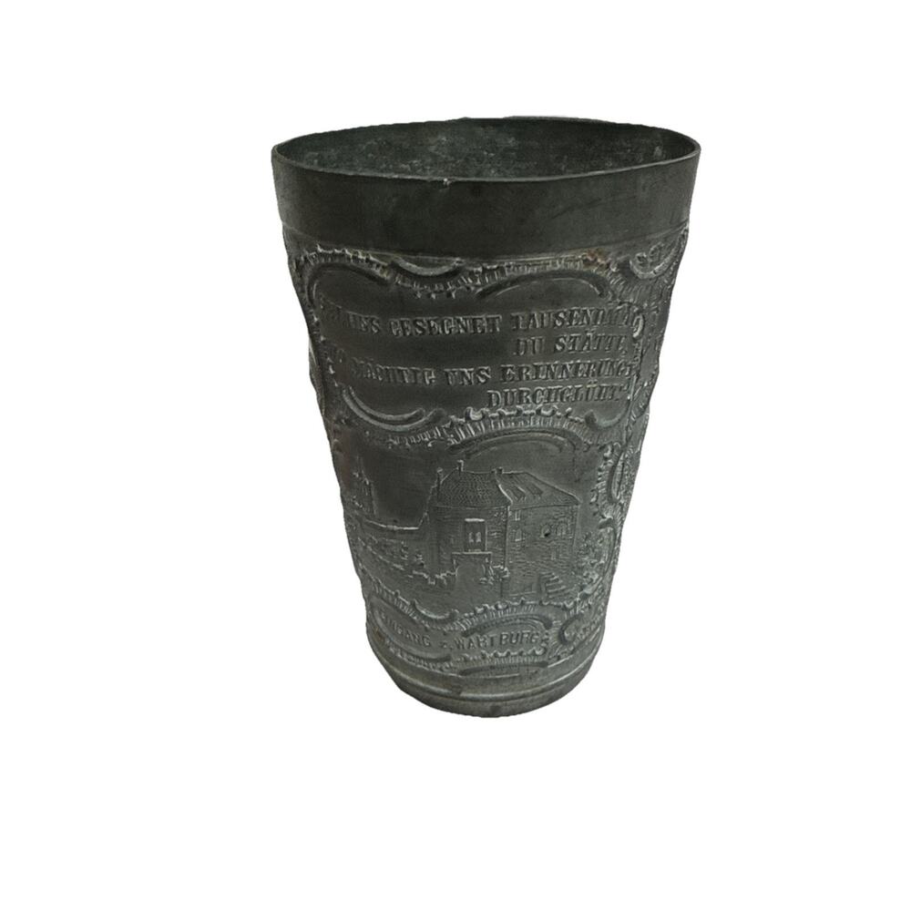 Pewter Relief 1/4 Liter Souvenir Beaker To Wartburg Germany